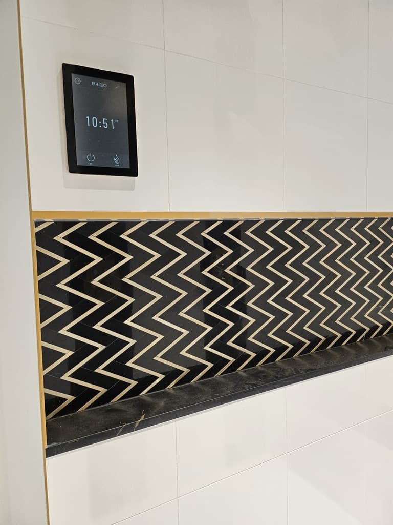 Custom shower bench tile detail